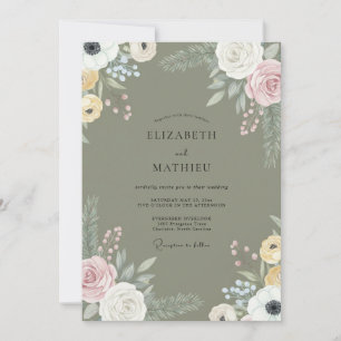 Convites Casamento de Flores Silvestres Roxo Oliva