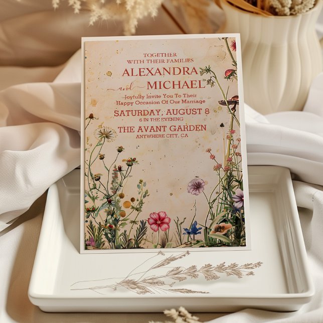 Convites Casamento de Flores Silvestres Rústico no Campo (Criador carregado)
