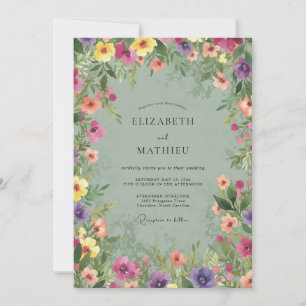 Convites Casamento de Flores Silvestres Seafoam