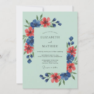 Convites Casamento de Flores Silvestres Verde Menta Arejado