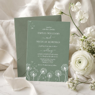 Convites Casamento de Flores Silvestres Verde Oliva Salvia