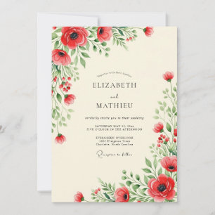 Convites Casamento de Flores Silvestres Vermelhas Elegantes