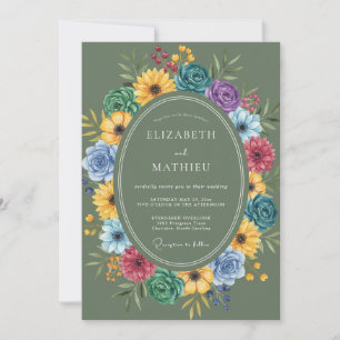 Convites Casamento de Flores Silvestres Vibrantes Oliva