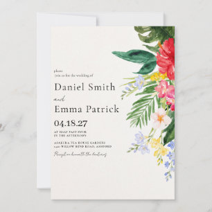 Convites Casamento de Flores Tropicais Aquarela no Havaí