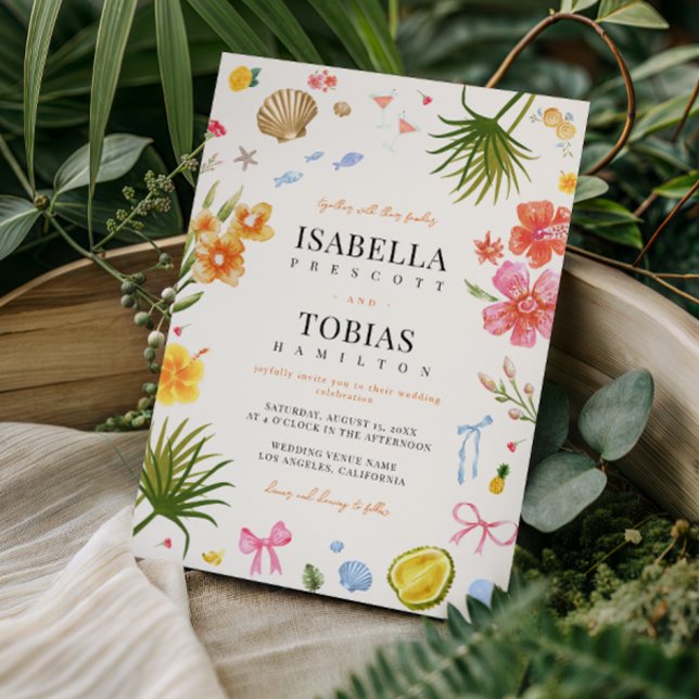 Convites Casamento de Flores Tropicais De Mão Desenhada (Criador carregado)