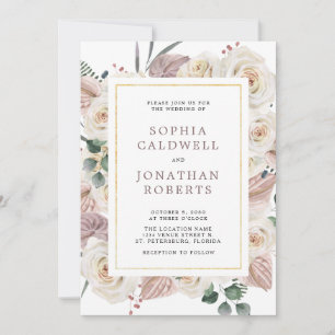 Convites Casamento de Flores Tropicais em Uma Rosas Brancas