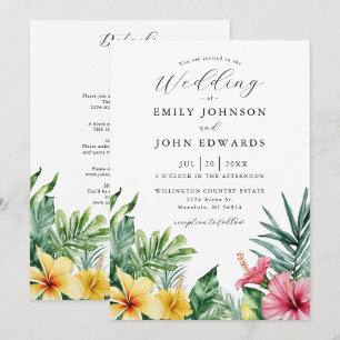 Convites Casamento De Flores Tropicais Em Uma Única Aquarel