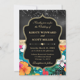 Convites Casamento de Flores Tropicais Preppy Ouro Preto