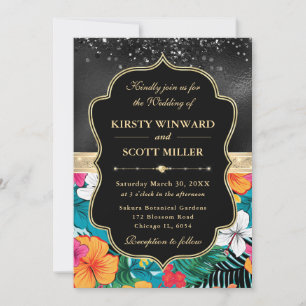 Convites Casamento de Flores Tropicais Preppy Ouro Preto