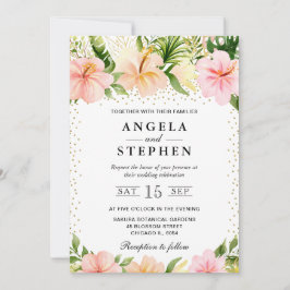 Convites Casamento de Flores Tropicais Rosa Aquarela