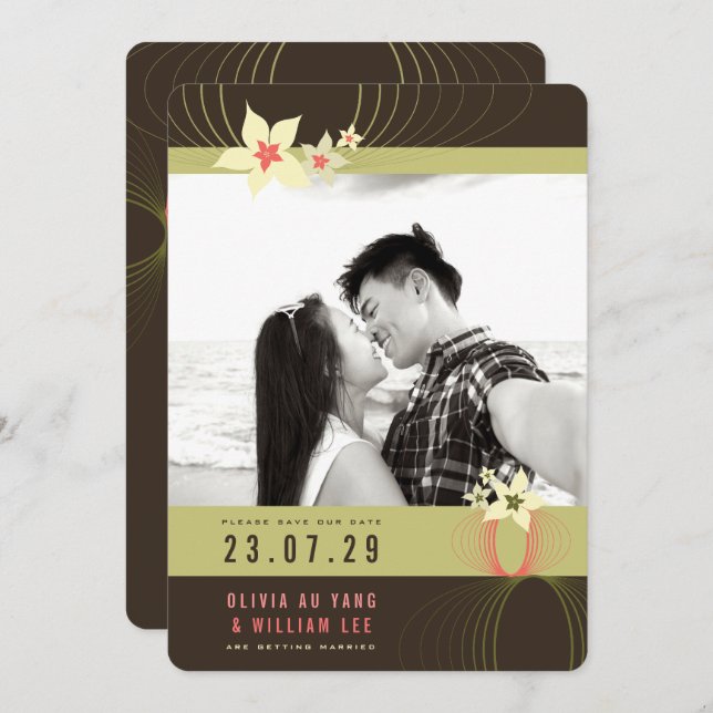 Convites Casamento de Flores Tropicais Rosa Ikebana Frangip (Frente/Verso)