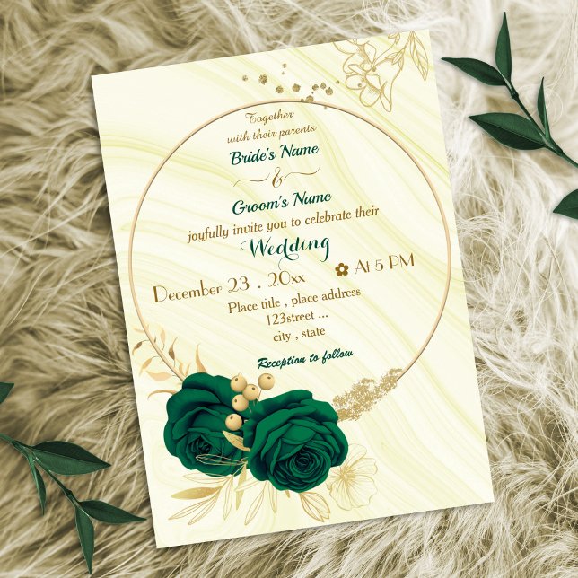 Convites casamento de flores verdes esmeraldas (Criador carregado)