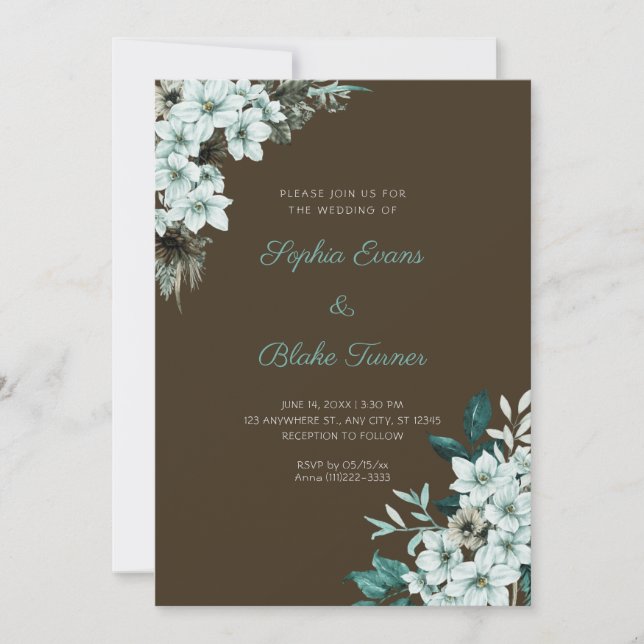Convites Casamento de Flores Verdes Rústicas Boho Madeira M (Frente)