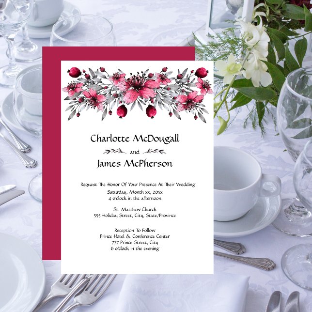 Convites Casamento de Flores Vermelhas de Aquarela (Criador carregado)