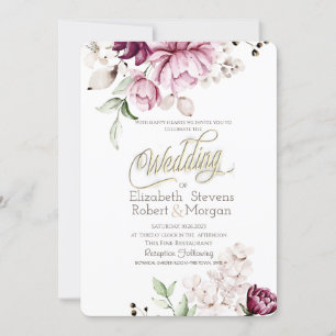 Convites Casamento de Flores Violeta Aquarela Chic