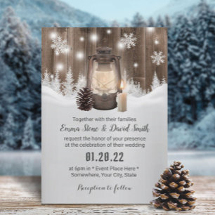 Convites Casamento de Floresta de Inverno Vintage Lantern S