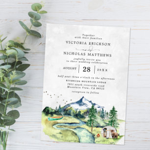Convites Casamento de Floresta de Montanha Rústica com Árvo