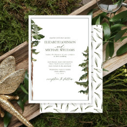 Convites Casamento de Floresta de Pinheiros Verdes Rústicos