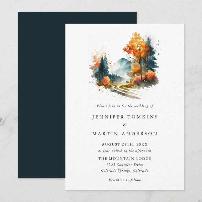 Convites Casamento de floresta de queda das montanhas (Frente/Verso)