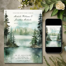 Casamento de Floresta do Lago Rustic de Watercolor