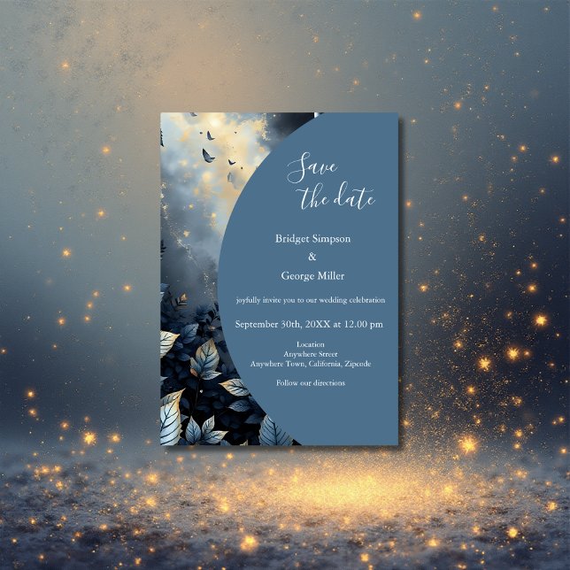 Convites Casamento de Floresta Dourada e Azul da Meia-Noite (Criador carregado)