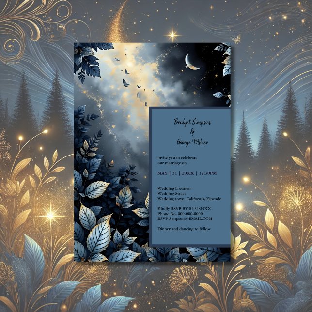 Convites Casamento de Floresta Dourada e Azul da Meia-Noite (Criador carregado)