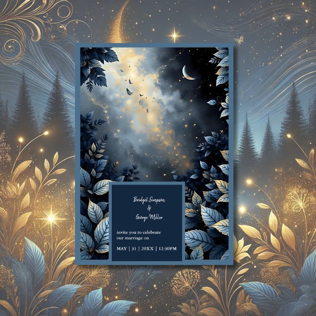 Convites Casamento de Floresta Dourada e Azul da Meia-Noite (Criador carregado)