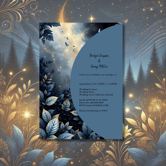 Convites Casamento de Floresta Dourada e Azul da Meia-Noite (Criador carregado)