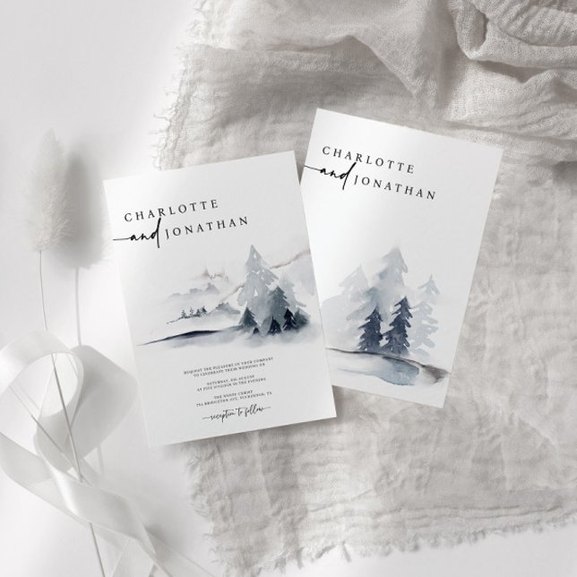 Convites Casamento de Floresta Elegante Azul Dusty (Criador carregado)