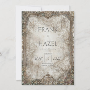 Convites Casamento de Floresta Encantada com Compass Antiqu