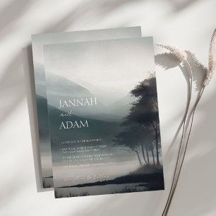 Convites Casamento de Floresta Estética de Montanha Escura 