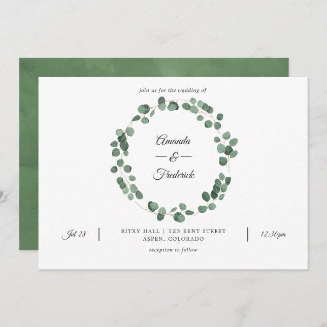 Convites Casamento de floresta Eucalyptus Greenery (Frente/Verso)