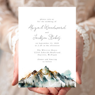 Convites Casamento de Floresta Evergreen Montanha de Aquare