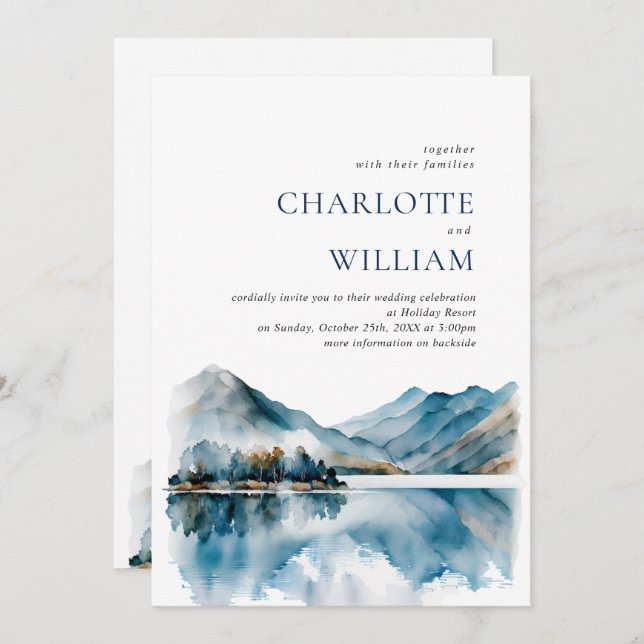 Convites Casamento de Floresta nas Montanhas Elegante de Aq (Frente/Verso)