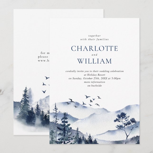 Convites Casamento de Floresta nas Montanhas Elegante de Aq (Frente/Verso)