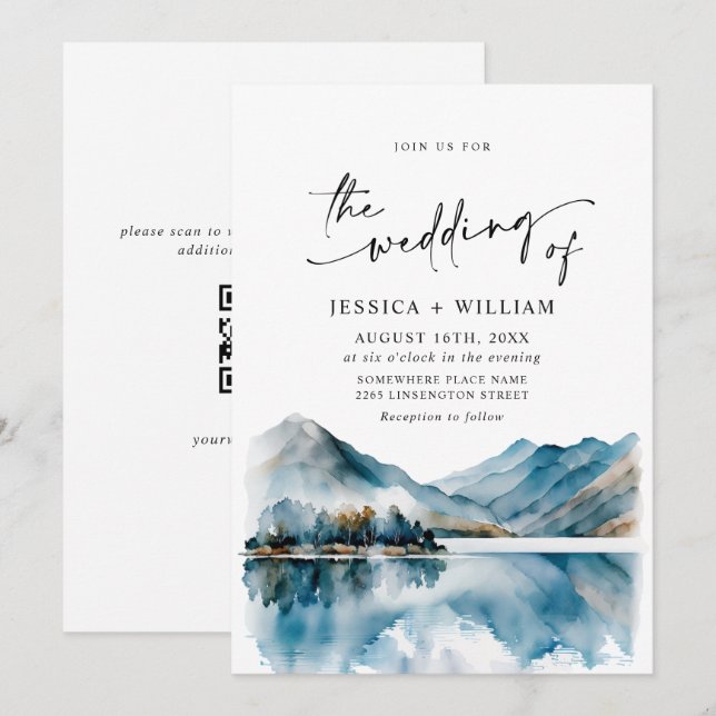 Convites Casamento de Floresta nas Montanhas Elegante de Aq (Frente/Verso)