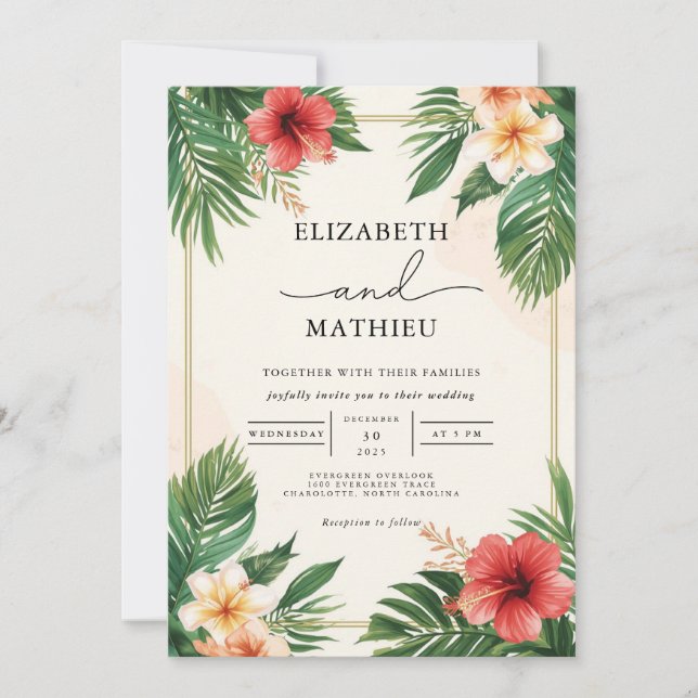 Convites Casamento de Flourish Frond Bloom Tropical (Frente)