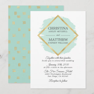 Convites Casamento de Foil de Ouro do Sage Verde Moderno