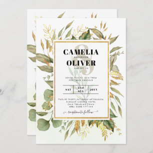 Convites Casamento de Folgas Douradas Elegante All-in-1