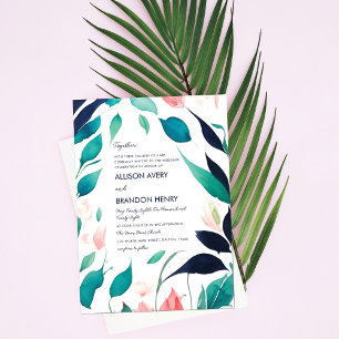 Convites Casamento De Folha Azul-Cor-De-Rosa Elegante Deixa