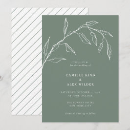 Convites Casamento de Folha Botânica Verde Mínima Moderna