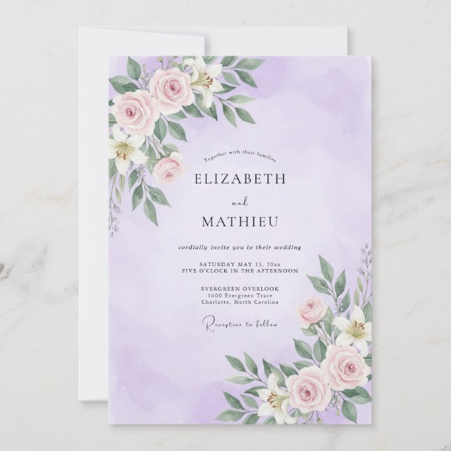 Convites Casamento de Folha de Aquarela de Orquídea (Frente)