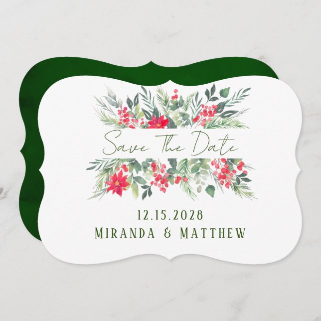Convites Casamento De Folha De Natal Salva A Data (Frente/Verso)