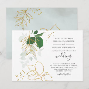 Convites Casamento de Folha de Ouro Eucalyptus Greenery Wat
