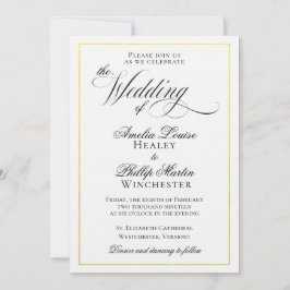 Convites Casamento de Folha de Ouro Negra Moderna Elegante