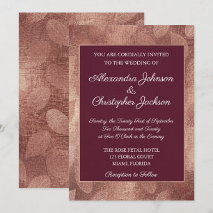 Convites Casamento de Folha de Outono em Borgonha e Dourado