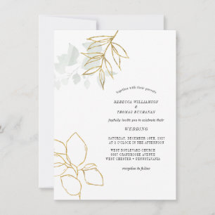 Convites Casamento de Folha Dourada Greenery Botanical