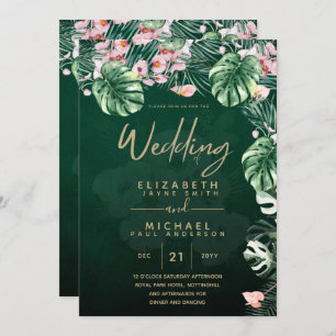 Convites Casamento de Folha Floral Rosa Verde Tropical Leah