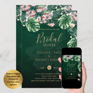 Convites Casamento de Folha Floral Rosa Verde Tropical Leah