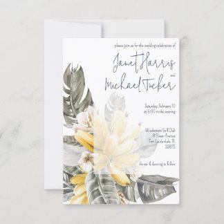 Convites Casamento de Folha Verde Tropical e Amarela